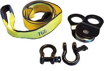 TGL Tow Strap with 2-Pack D Ring Shackles and 10 Ton Snatch Block