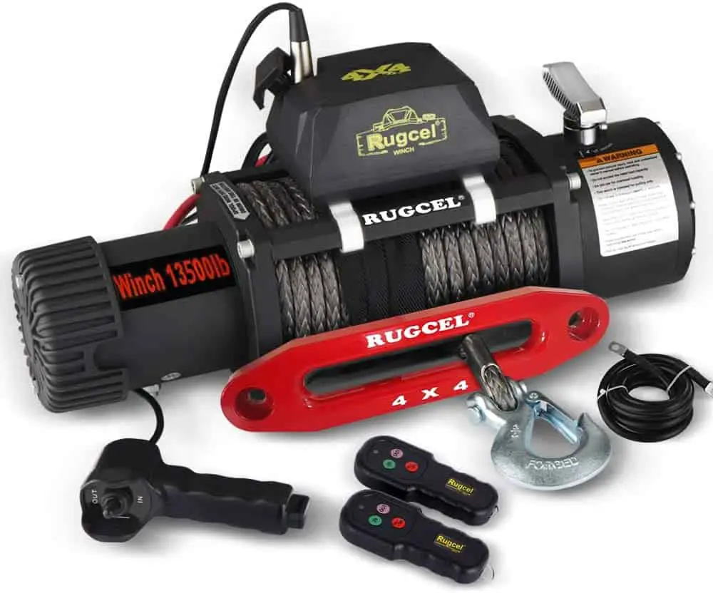 RUGCEL Winch 13500 lb Waterproof Synthetic Rope Winch